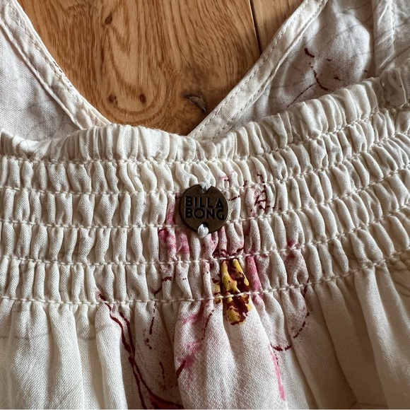 Billabong Seas the Day Ivory Floral Maxi V Neck Flutter Sleeve Tiered Dress Med - Picture 11 of 11